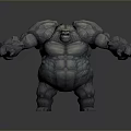 Game Movie Character with Massive Build Blue Glowing Lines Rock Like Skin and Yellow Eyes