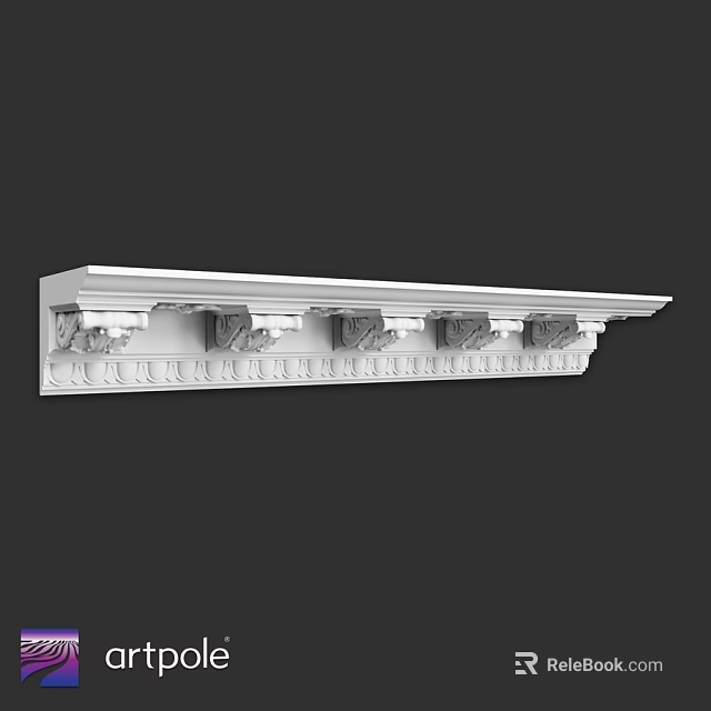 Ornate White Architectural Decorative Component With Carved Cornice And Patterns 3d model 