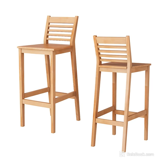 Wooden Bar Stools Featuring Backrest Minimalist Design High Legged Structure 3d model 