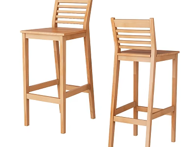 Wooden Bar Stools Featuring Backrest Minimalist Design High Legged Structure 3d model