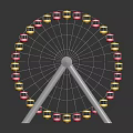 Colorful Ferris Wheel Model With White Frame Pink Yellow Cabins And Black Background Reflection