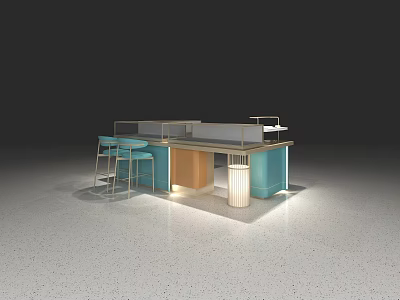 Modern Retail Display Shelves With Blue Beige Panels And LED Lighting 3d model