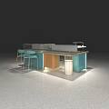 Modern Retail Display Shelves With Blue Beige Panels And LED Lighting