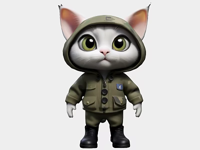 Cartoon Reptile Character In Green Hooded Jacket And Black Boots With Big Eyes 3d model