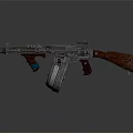 Vintage Submachine Gun With Wooden Stock Metal Components And Drum Magazine