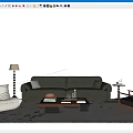 French Middle-style Sofa Coffee Table Combination Multi-person Sofa Leisure Chair Floor Lamp 3d model