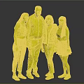 Four People Family Group Standing Together With Colorful Outfits On Blue Background