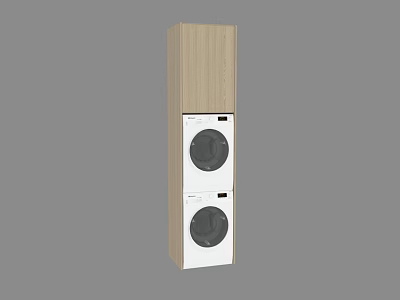 Modern Stacked Washing Machine With Wooden Cabinet Exterior And Sleek Design 3d model