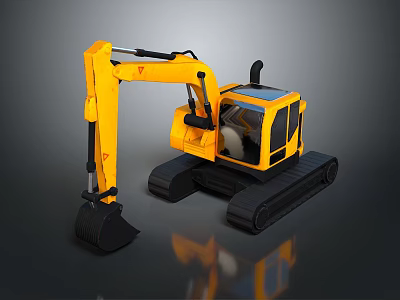 Yellow Functional Construction Vehicle Excavator With Crawler Tracks Front Bucket Operator Cabin 3d model