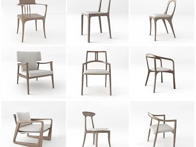 Modern Leisure Chairs With Wooden Frames And Upholstered Seats In Various Designs 3d model