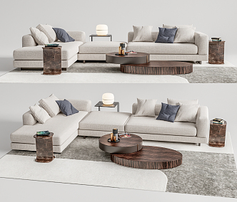 Modern corner sofa coffee table combination 3d model