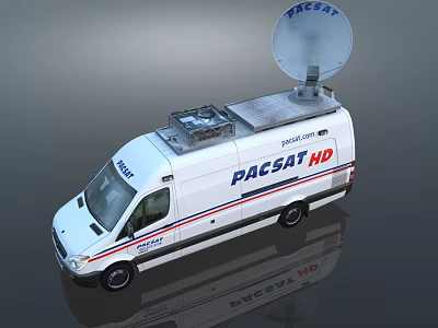 PACSAT HD White Utility Vehicle With Roof Satellite Dish And Equipment 3d model