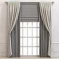 Elegant Light Colored Curtains With Roman Shades For Grid Window Design 3d model