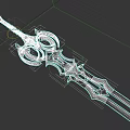 Elaborate Fantasy Weapon With Golden Hilt And Green Accent Details