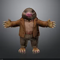 Cute Mole Cartoon Character In Brown Jacket Striped Shirt With Pink Nose And Open Arms