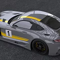 Gray AMG Race Car With Yellow Stripes Number 1 And Large Rear Wing