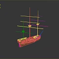 Green Vintage Ship Model With Multiple Masts And Detailed Hull Structure