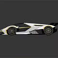 Futuristic Black White Sports Car With Yellow Accents Aerodynamic Body And Rear Spoiler