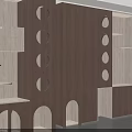 Modern Wooden Pet Cabinet Interior With Circular Door Openings And Built in Shelves