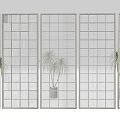 Modern Glass Room Divider With White Grid Frames And Palm Plants 3d model