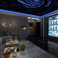 KTV Interior Design With Starry Spiral Ceiling Blue Lighting And Comfortable Sofas 3d model