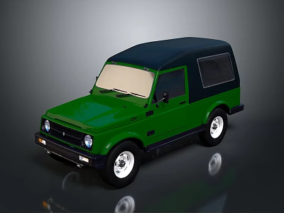 Green Two Door Classic Off Road Vehicle With Black Roof And White Rims 3d model