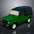 Green Two Door Classic Off Road Vehicle With Black Roof And White Rims