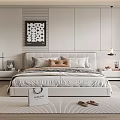 Modern Bedroom Interior Design With Bed Pillows Wardrobe Decorative Painting Green Plant And Rug