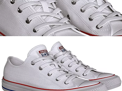 Classic White Canvas Sneakers With Red Blue Accents And Metal Eyelets 3d model