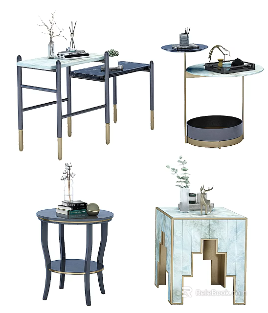 Modern Coffee Tables With Various Designs Round Square Shapes And Decorative Items 3d model