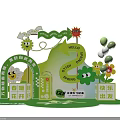 Vibrant Spring Decorative Scene With Hello Spring Sign Blooming Flowers Cartoon Smiley Sun And Balloons