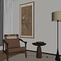 Cozy Living Room Interior With Brown Armchair Small Round Table Decorative Painting And Floor Lamp