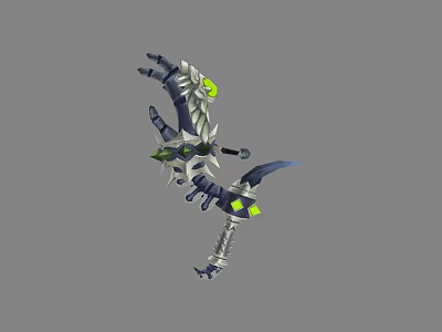 Mechanical Fantasy Weapon Featuring Green Glowing Claw Blades And Metallic Design Details 3d model