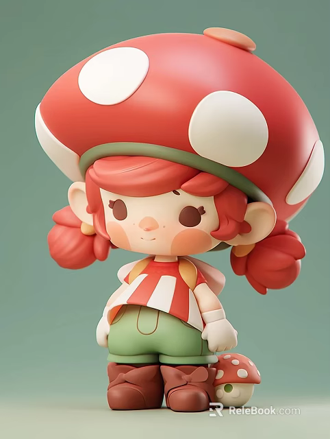 Cute Cartoon Little Girl Sculpture With Red And White Spotted Mushroom Hat And Pigtails 3d model 