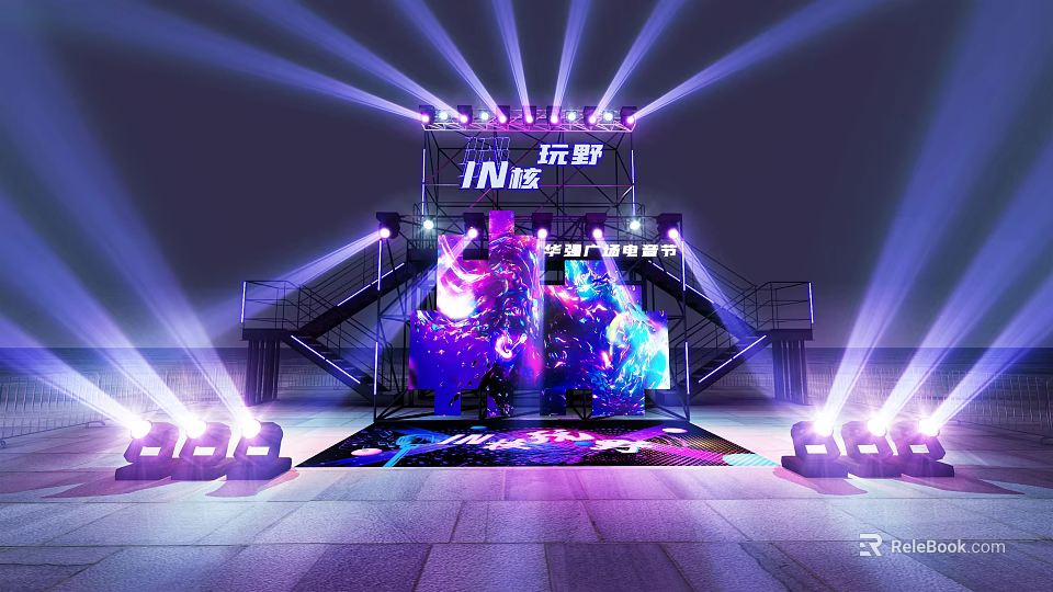 Dynamic Stage Design With Colorful Visual Screens And Surrounding Lighting 3d model