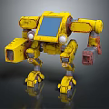 Yellow Worn Mechanical Robot With Multiple Arms Legs And Blue Screen 3d model