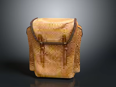 Brown Checkered Leather Backpack With Adjustable Shoulder Straps And Front Straps 3d model