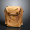 Brown Checkered Leather Backpack With Adjustable Shoulder Straps And Front Straps