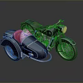 Vintage Motorcycle with Dark Blue Body Red Seat Sidecar and Classic Retro Design