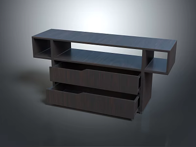 Modern Dark Wood Bookcase With Multiple Shelves And Drawers For Home Office Storage 3d model