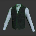 Men's Dark Plaid Vest With Light Blue Long Sleeve Shirt And Chest Pocket