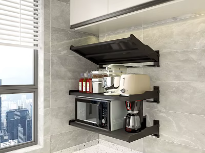 Modern Kitchen Wall Cabinet With Open Door Storage For Microwave Coffee Maker And Spices 3d model