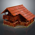 Traditional Log Cabin With Red Tile Roof Wooden Balcony And Porch Structure Design