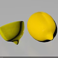 Yellow Lemons One Whole And One Cut Into Bowl Shape On Black Background With Reflections