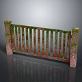 Stone Post Garden Fence With Vertical Bars Moss Covered Rust Red Green Traces