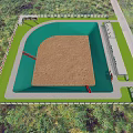 Aerial View of Enclosed Brown Area With Green Surroundings and Perimeter Fence