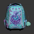 Turquoise Backpack With Peacock Pattern Glitter Details And Pom Pom Decoration For Daily Use