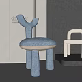 Modern Designer Kids Chairs Blue And Beige Padded Seat Curved Backrest Rounded Legs