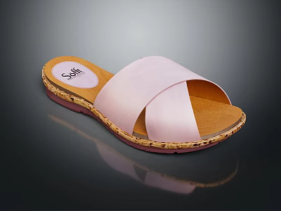 Light Pink Cross Strap Slippers with Satin Upper and Cork Sole Woven Trim 3d model