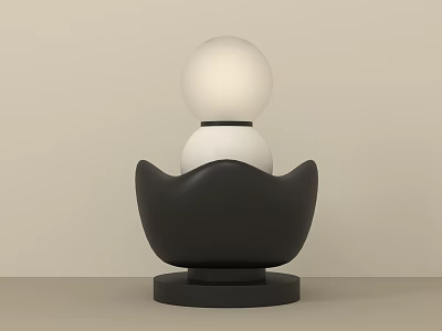 Decorative Lamp with White Spherical Shade and Black Petal Shaped Base in Modern Minimalist Design 3d model